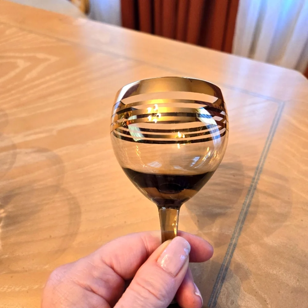 Vintage Gold Band 5-Piece Stemware Wine Glasses & 4-Piece Shot Glasses